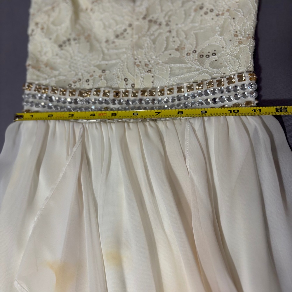 B. Darlin High Low Dress Womens 1/2 White Lace Sequin Rhinestone Formal - Picture 2 of 11